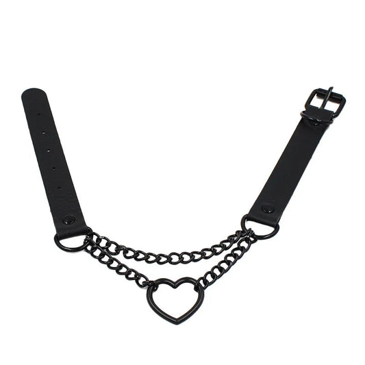 2023 Women Gothic Heart Choker Necklace Black Red Necklace PU Leather Collar Chains Maid Punk Cosplay Access
