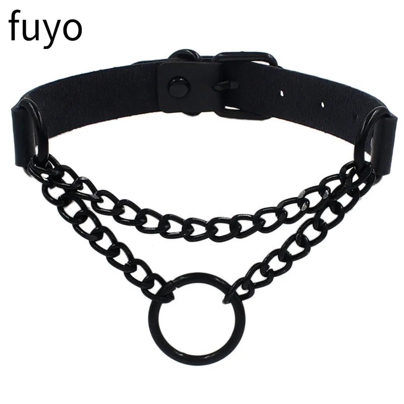 2023 Women Gothic Heart Choker Necklace Black Red Necklace PU Leather Collar Chains Maid Punk Cosplay Access
