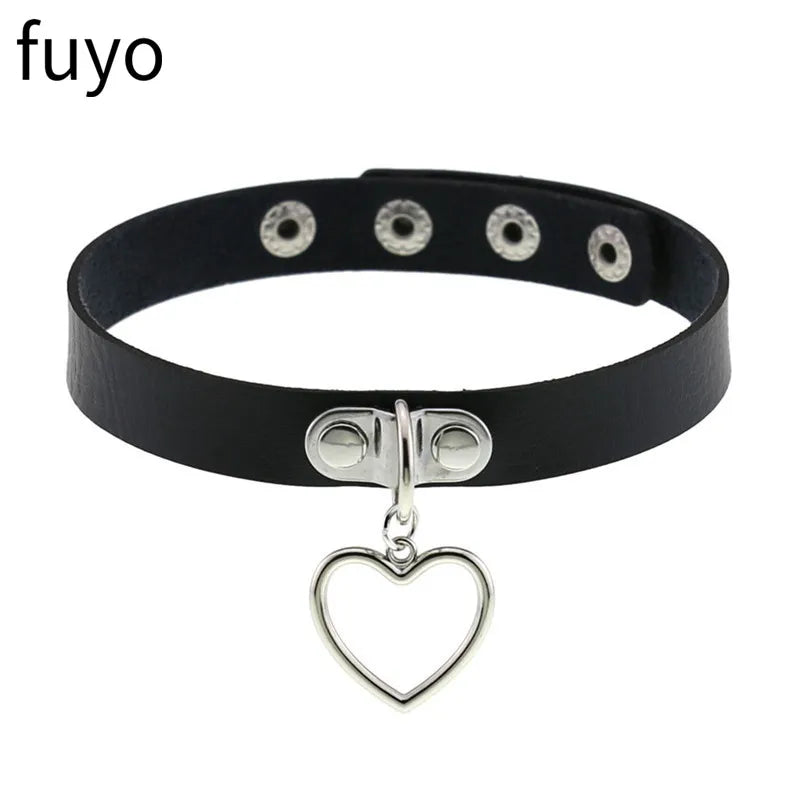2023 Women Gothic Heart Choker Necklace Black Red Necklace PU Leather Collar Chains Maid Punk Cosplay Access
