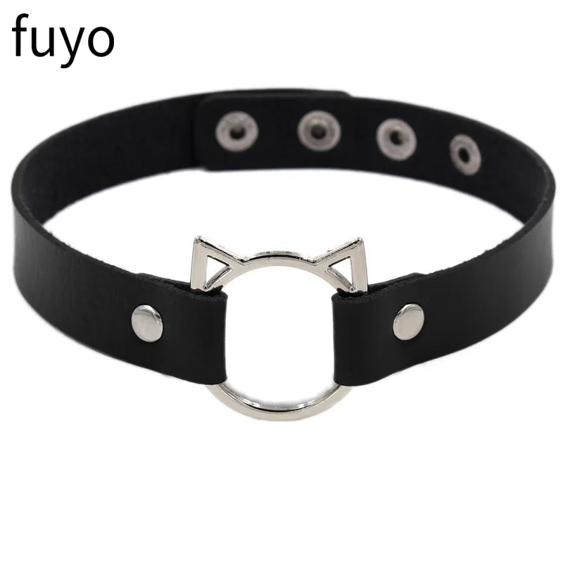 2023 Women Gothic Heart Choker Necklace Black Red Necklace PU Leather Collar Chains Maid Punk Cosplay Access