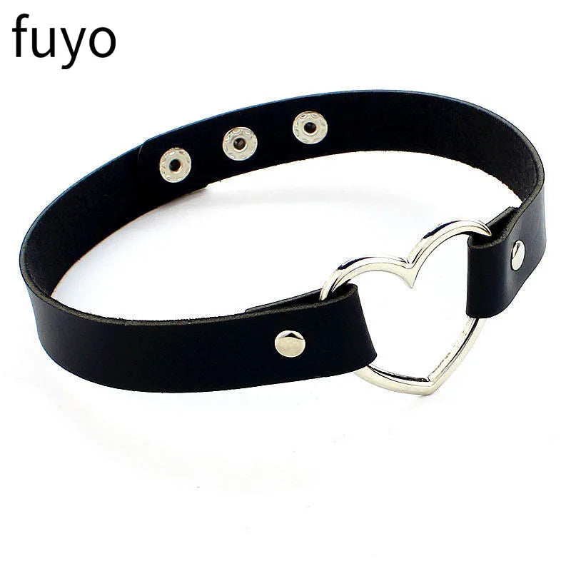 2023 Women Gothic Heart Choker Necklace Black Red Necklace PU Leather Collar Chains Maid Punk Cosplay Access