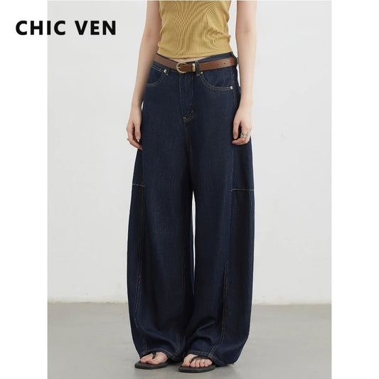 CHIC VEN Women's Jeans Loose Casual New High Waist Split Female Wide Leg Denim Pants  Spring Autumn 2025