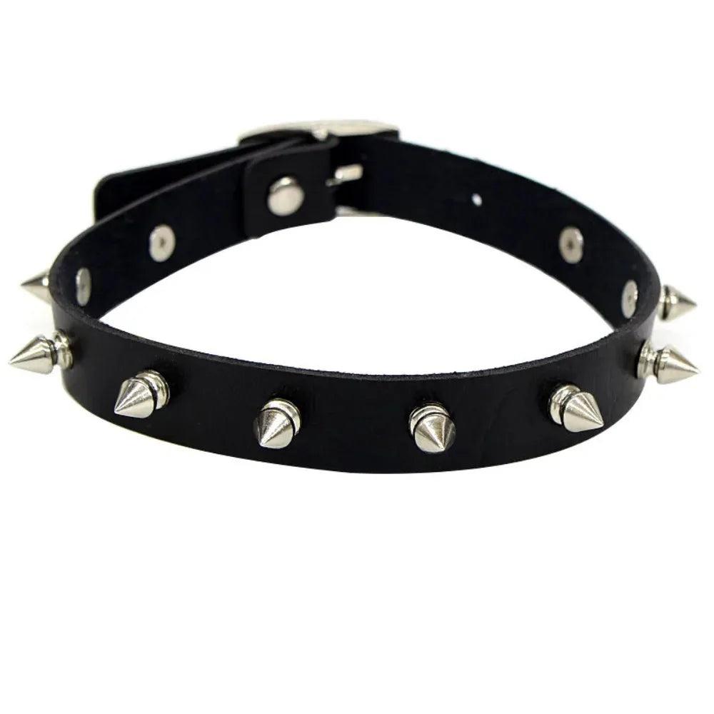Black PU Leather Choker Necklace for Women Men Cool Punk Gothic Spike Biker Choker PU Leather Collar Studded Rock Necklace D