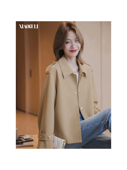 XIAOGULI Women Lapel Collar Cropped Jacket 2026 Fall New Loose Casual Long Sleeve Korean Style Commuter Ladies Short Jackets