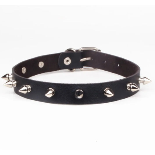 Black PU Leather Choker Necklace for Women Men Cool Punk Gothic Spike Biker Choker PU Leather Collar Studded Rock Necklace D