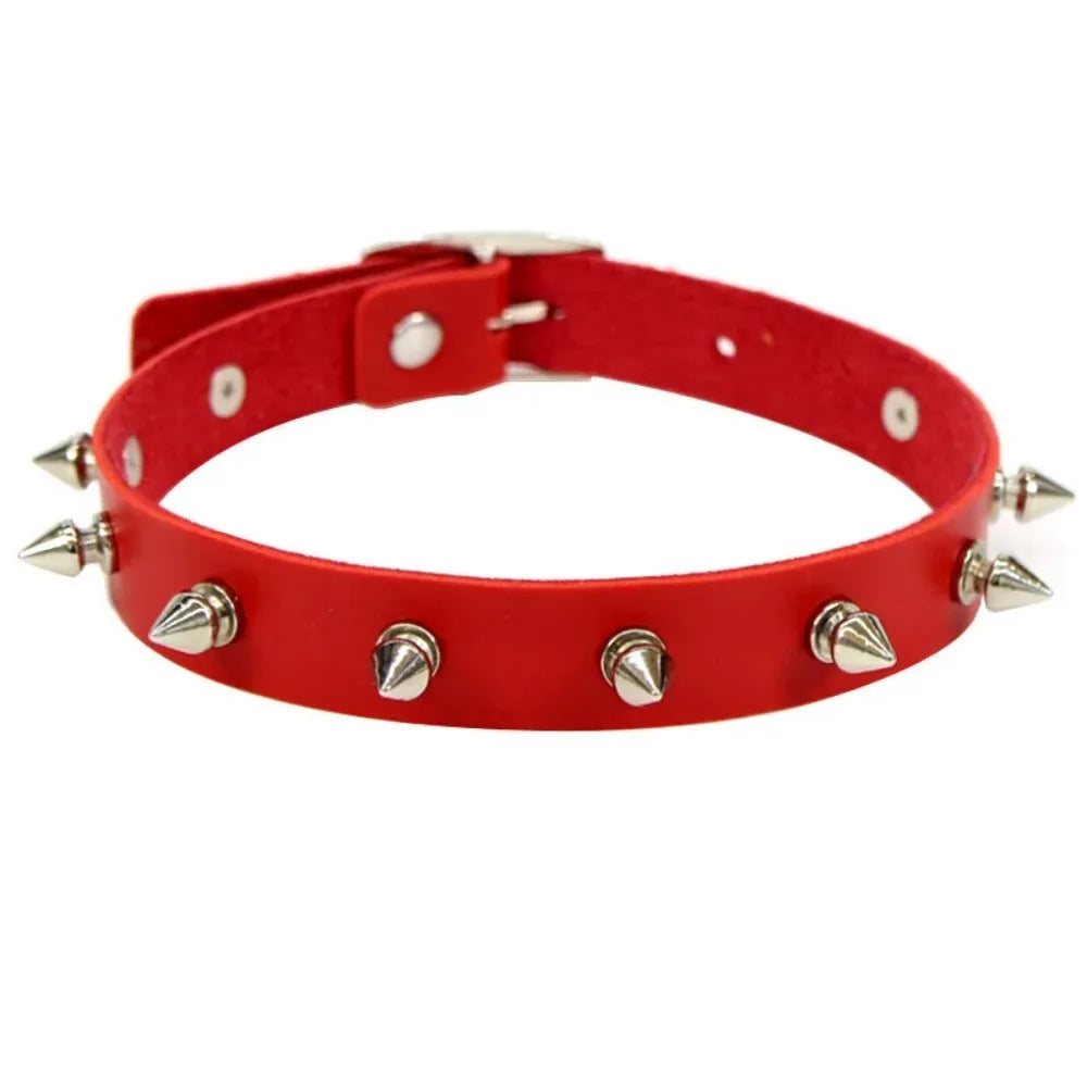 Black PU Leather Choker Necklace for Women Men Cool Punk Gothic Spike Biker Choker PU Leather Collar Studded Rock Necklace D