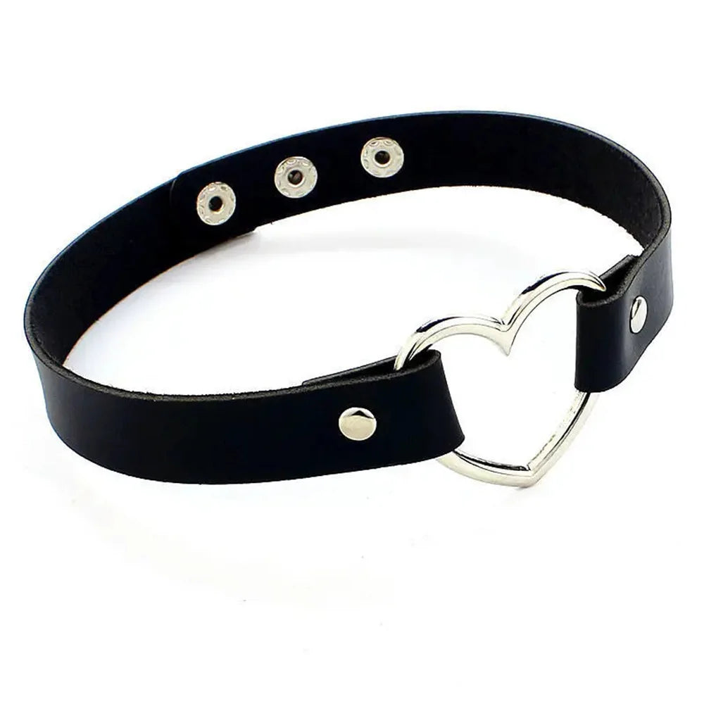 2023 Women Gothic Heart Choker Necklace Black Red Necklace PU Leather Collar Chains Maid Punk Cosplay Access