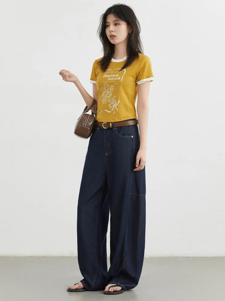CHIC VEN Women's Jeans Loose Casual New High Waist Split Female Wide Leg Denim Pants  Spring Autumn 2025