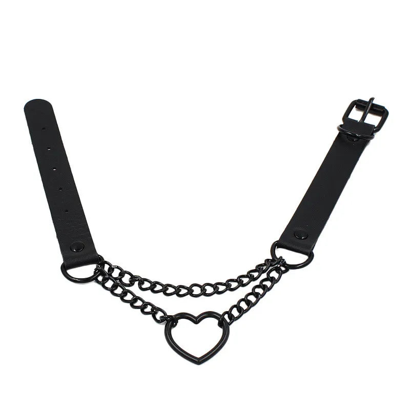 2023 Women Gothic Heart Choker Necklace Black Red Necklace PU Leather Collar Chains Maid Punk Cosplay Access