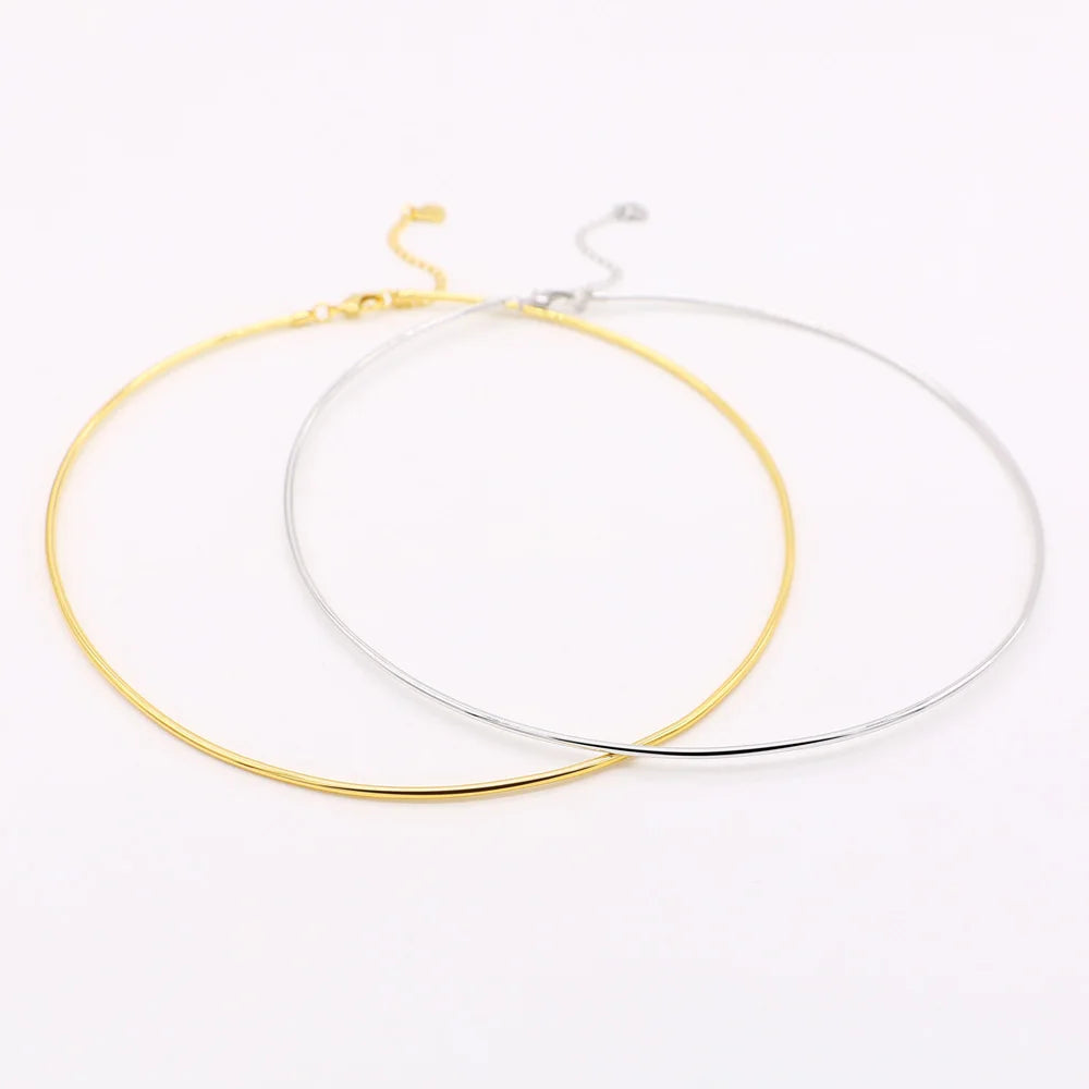 Vintage Simple 925 Sterling Silver Necklace Geometric Choker Shiny And Delicate Collarbone Chain For Women's Golden Jewellery