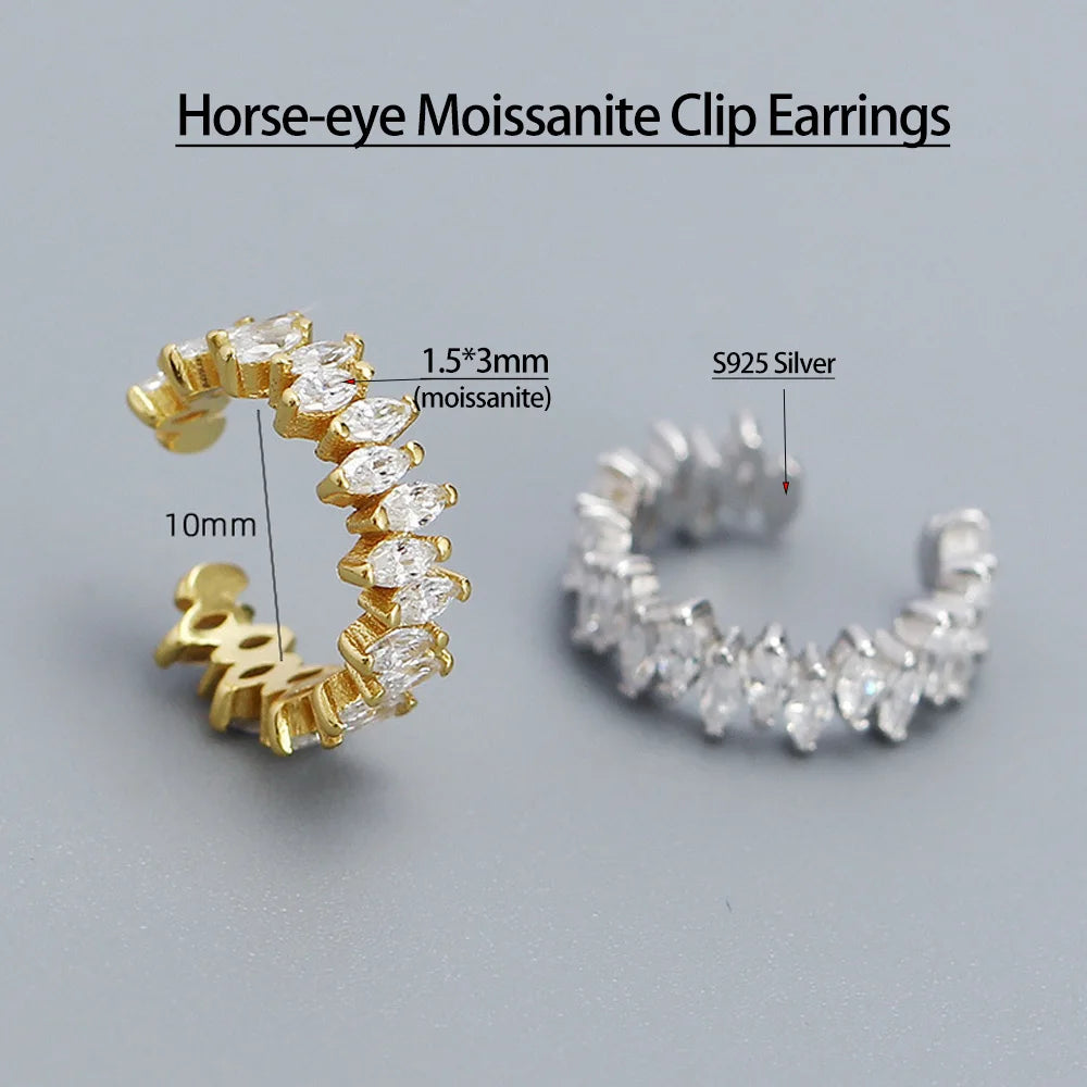 Serenity Real Marquise Cut Moissanite Earrings for Women Men S925 Sterling Silver Plated 18K Ear Clip No hole to wear Earrings