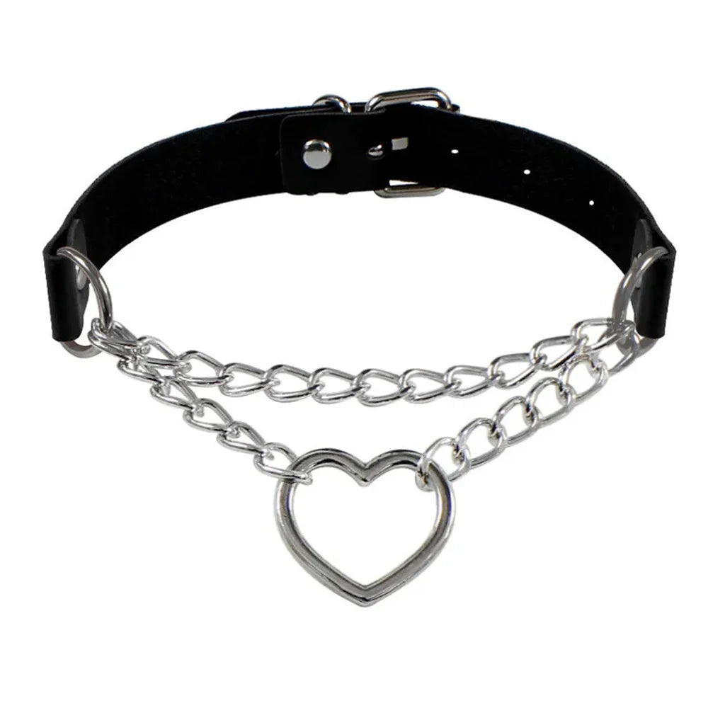 2023 Women Gothic Heart Choker Necklace Black Red Necklace PU Leather Collar Chains Maid Punk Cosplay Access