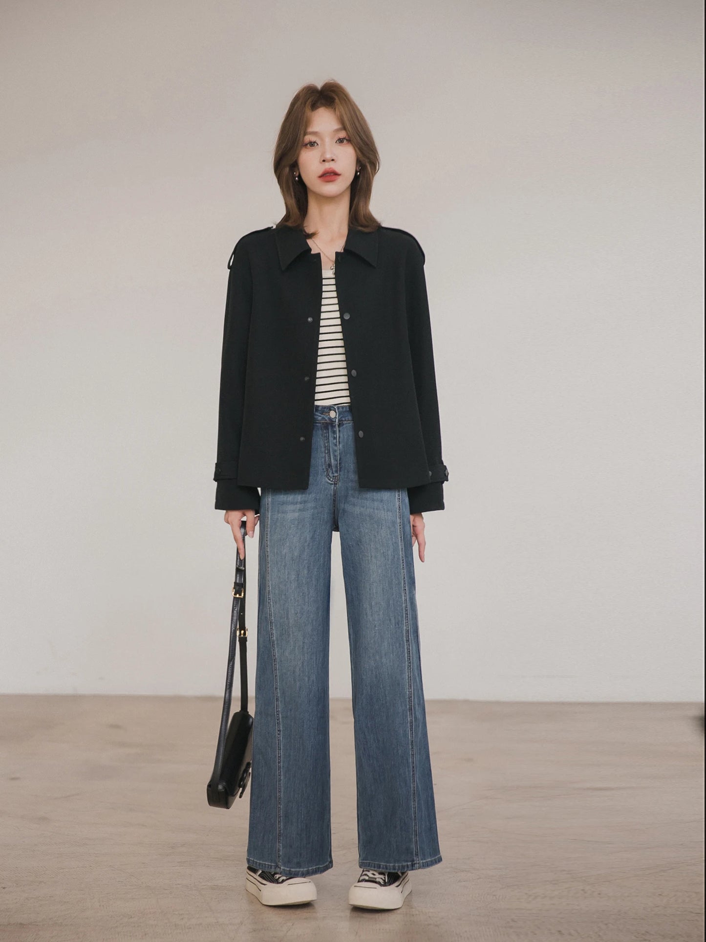 XIAOGULI Women Lapel Collar Cropped Jacket 2026 Fall New Loose Casual Long Sleeve Korean Style Commuter Ladies Short Jackets