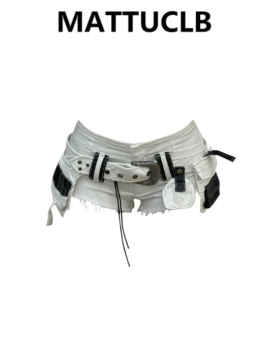 Summer Women Japanese Harajuku Cargo Shorts 2000s Low Rise Hot Pants Y2K Streetwear Korean Cyber Punk Kpop Gyaru Coquette New