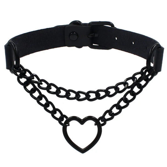 2023 Women Gothic Heart Choker Necklace Black Red Necklace PU Leather Collar Chains Maid Punk Cosplay Access