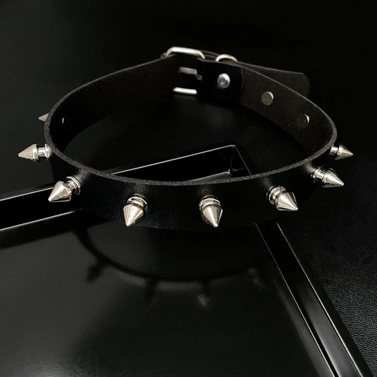 Black PU Leather Choker Necklace for Women Men Cool Punk Gothic Spike Biker Choker PU Leather Collar Studded Rock Necklace D