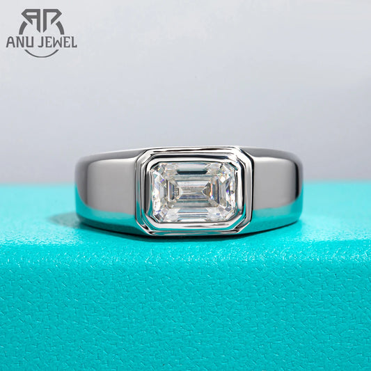 AnuJewel 2ct D Color Emerald  Moissanite Men Ring 925 Sterling Silver 18K Gold Plated Engagement Rings For Man Jewelry Wholesale