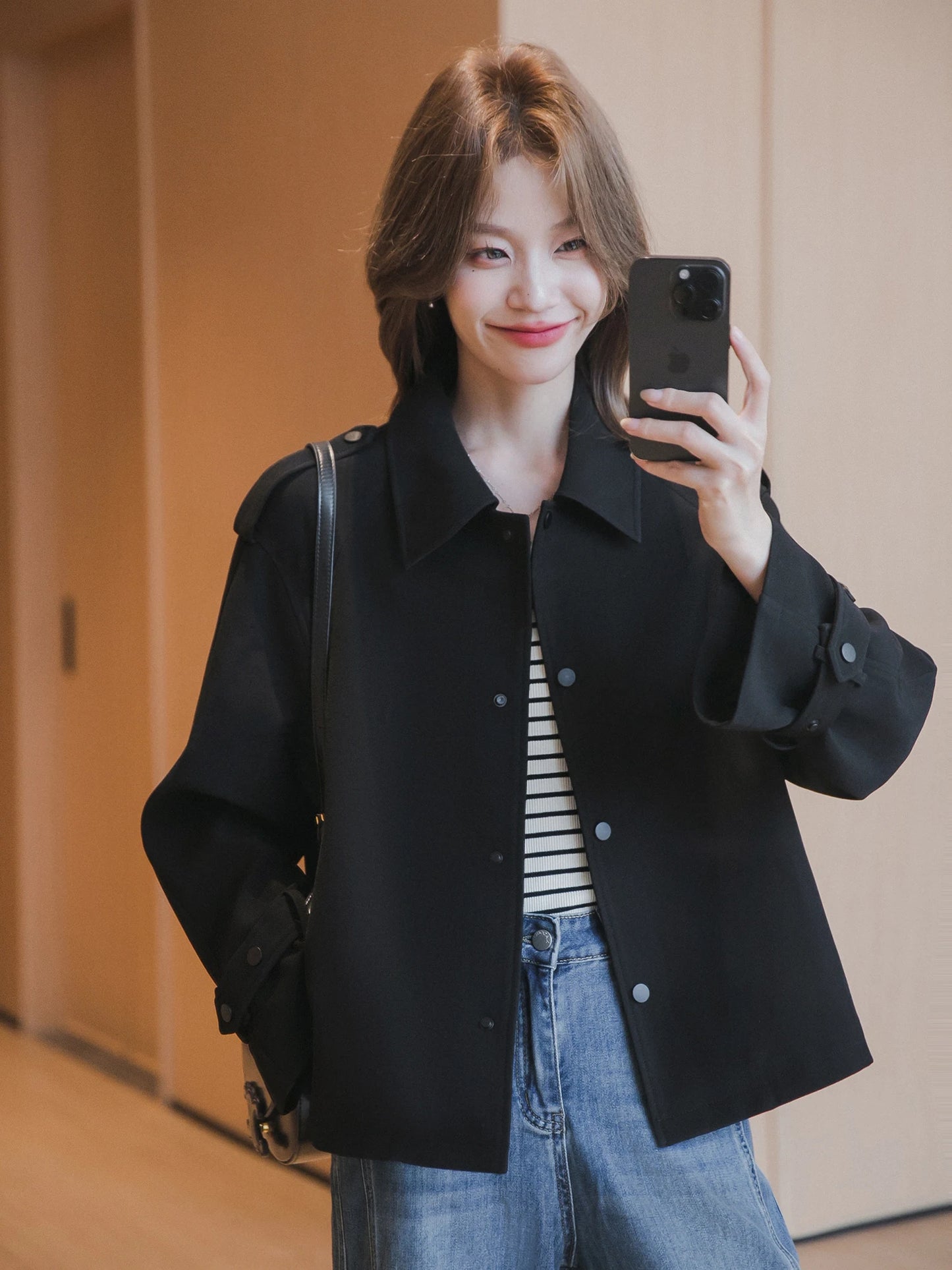 XIAOGULI Women Lapel Collar Cropped Jacket 2026 Fall New Loose Casual Long Sleeve Korean Style Commuter Ladies Short Jackets