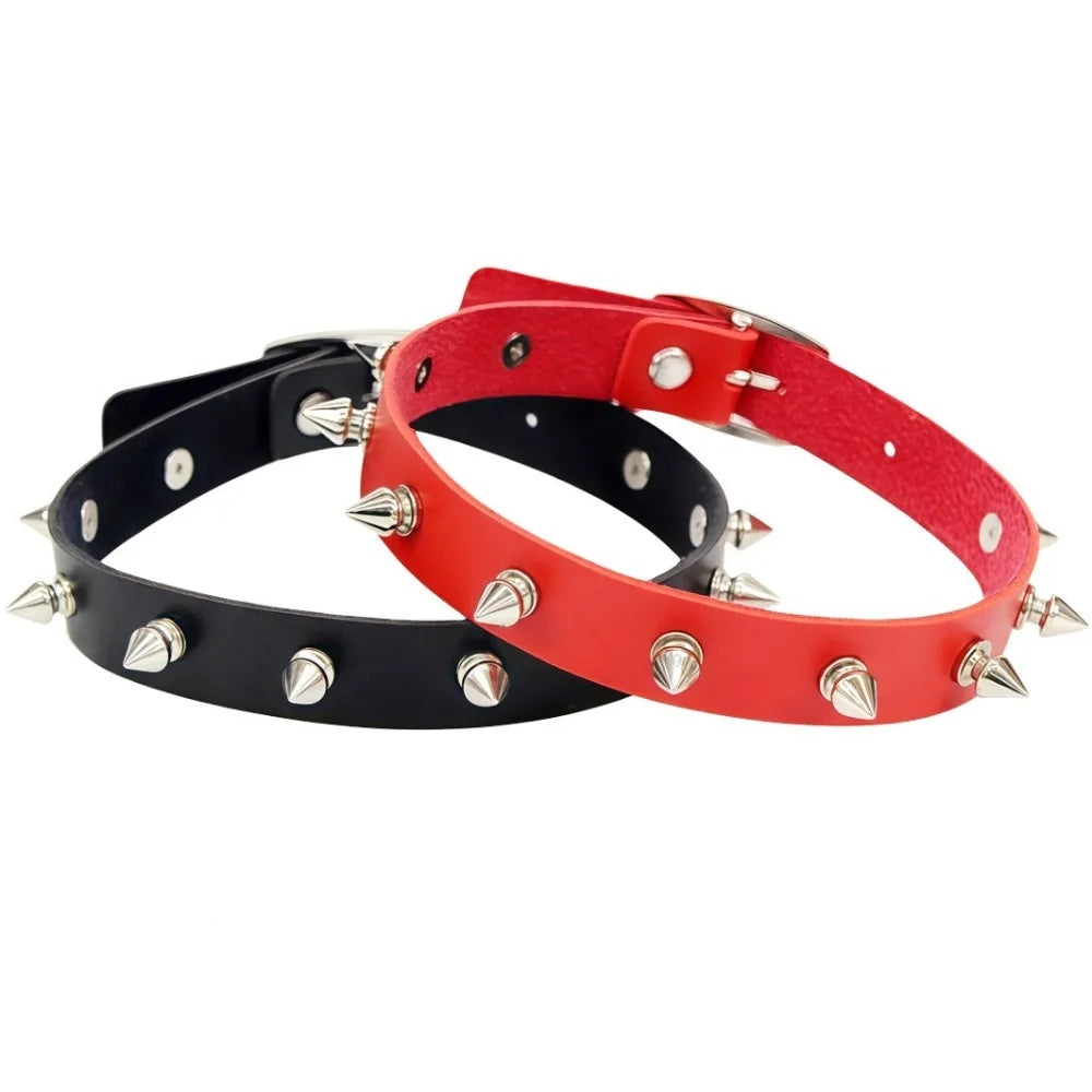 Black PU Leather Choker Necklace for Women Men Cool Punk Gothic Spike Biker Choker PU Leather Collar Studded Rock Necklace D