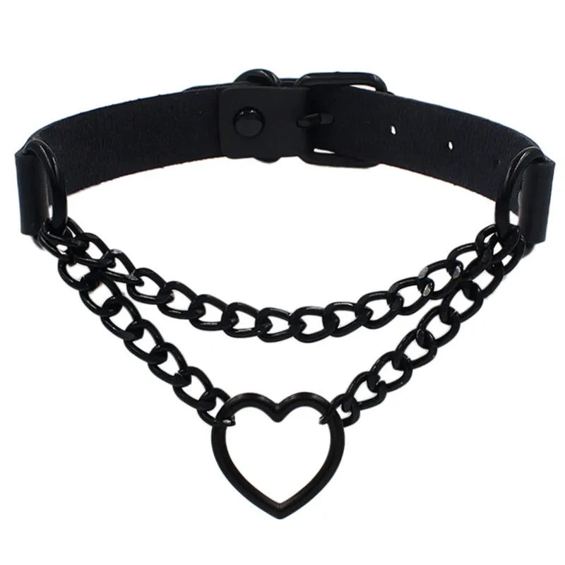2023 Women Gothic Heart Choker Necklace Black Red Necklace PU Leather Collar Chains Maid Punk Cosplay Access