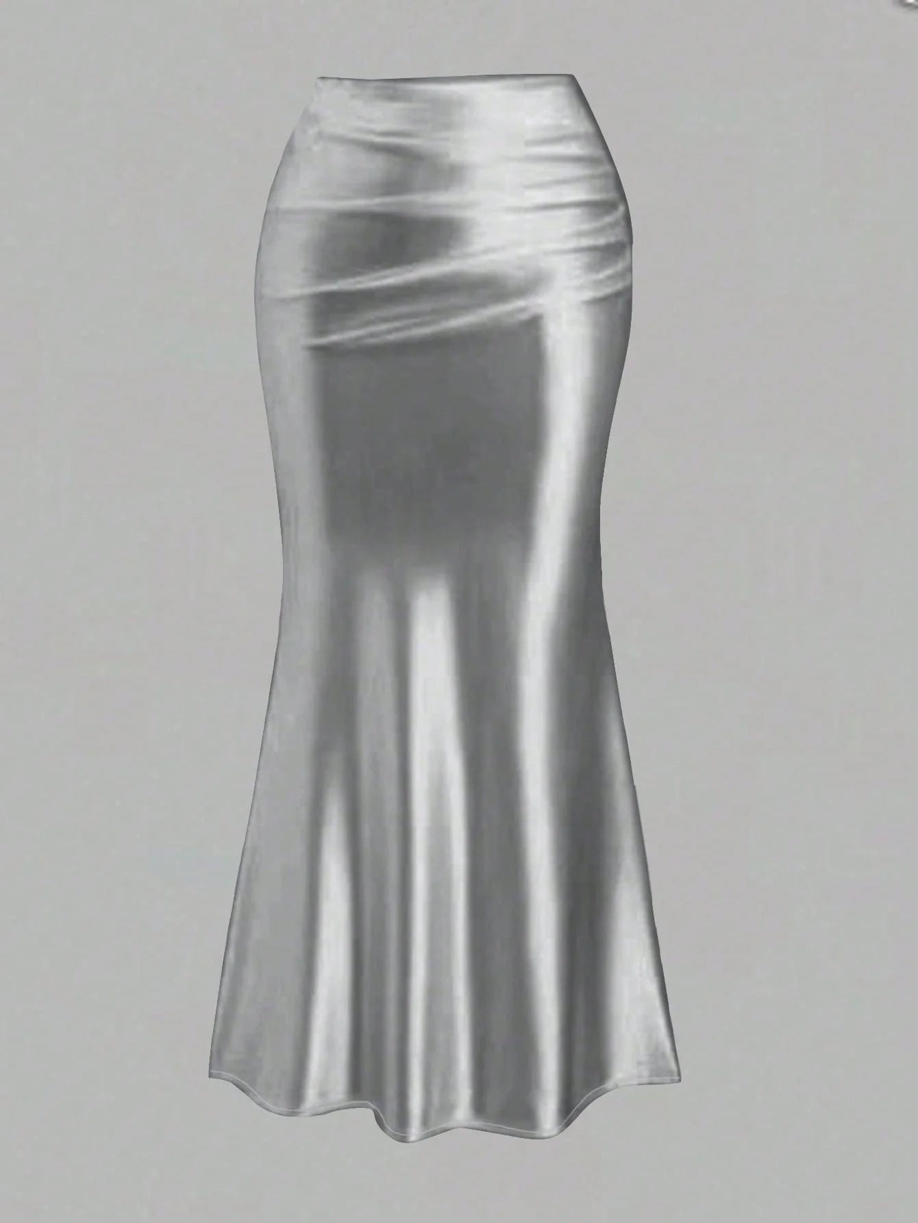 White Pleated Fishtail Skirt