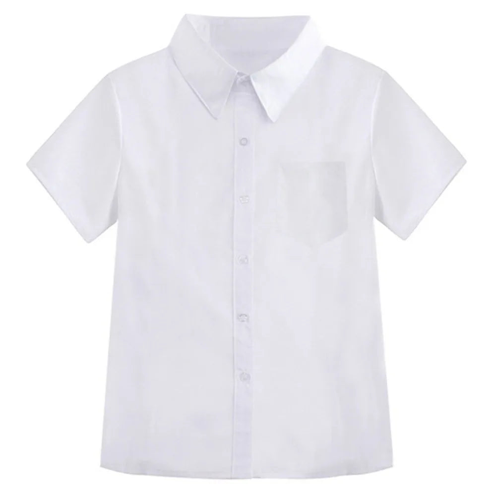 Casual Classic White Shirt Basic Preppy Style Loose Fit Shirt Simple Short Sleeve Blouse High School Students