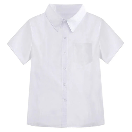 Casual Classic White Shirt Basic Preppy Style Loose Fit Shirt Simple Short Sleeve Blouse High School Students