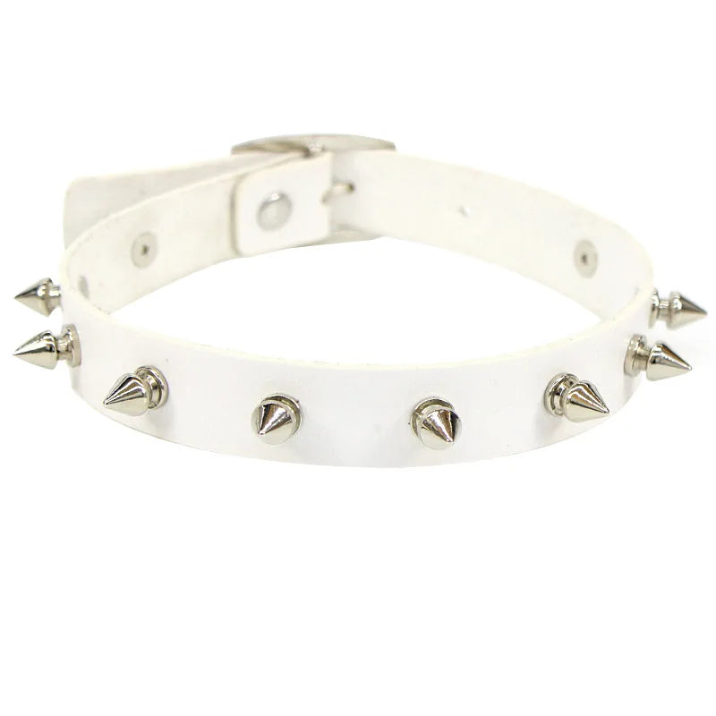 Black PU Leather Choker Necklace for Women Men Cool Punk Gothic Spike Biker Choker PU Leather Collar Studded Rock Necklace D