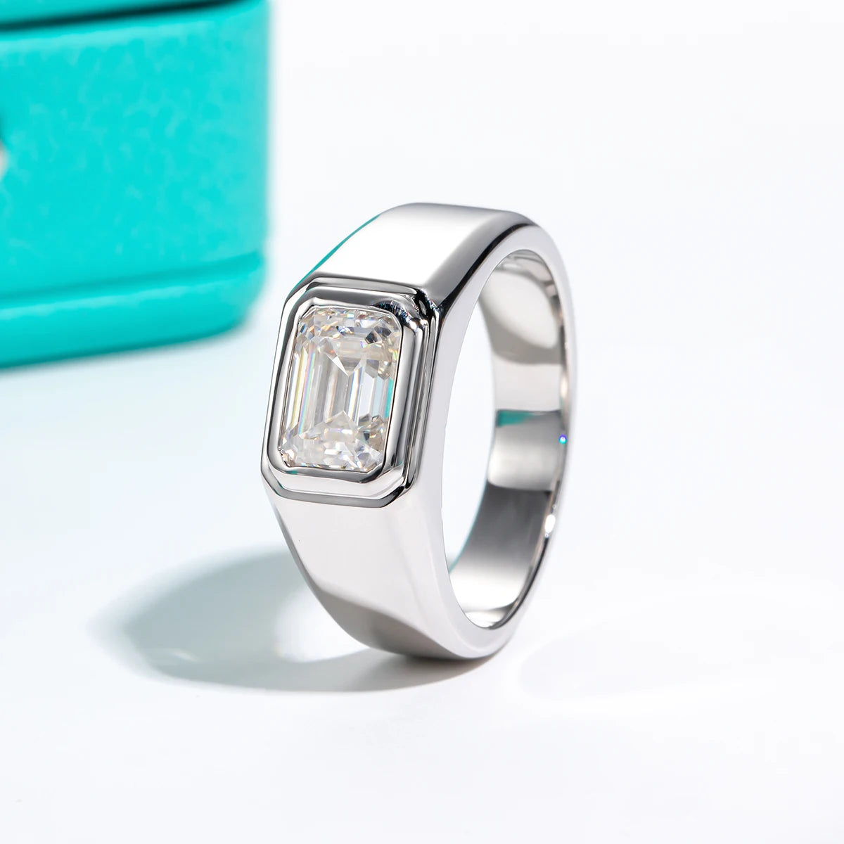 AnuJewel 2ct D Color Emerald  Moissanite Men Ring 925 Sterling Silver 18K Gold Plated Engagement Rings For Man Jewelry Wholesale
