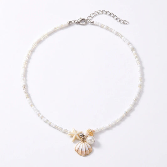 2026 Summer Boho Beaded Choker Necklace for Women Vintage Silver Color Shell Starfish Pendant Collar Beach Vacation Jewelry Gift