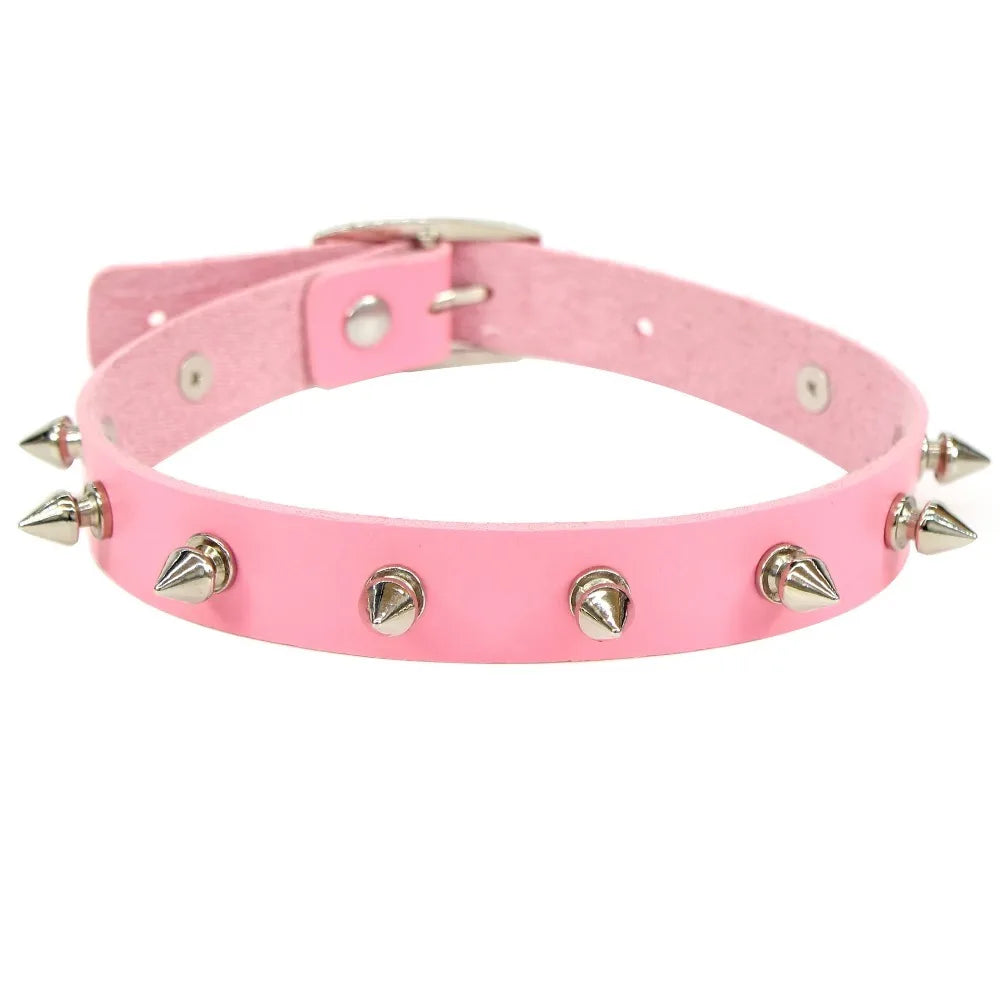 Black PU Leather Choker Necklace for Women Men Cool Punk Gothic Spike Biker Choker PU Leather Collar Studded Rock Necklace D