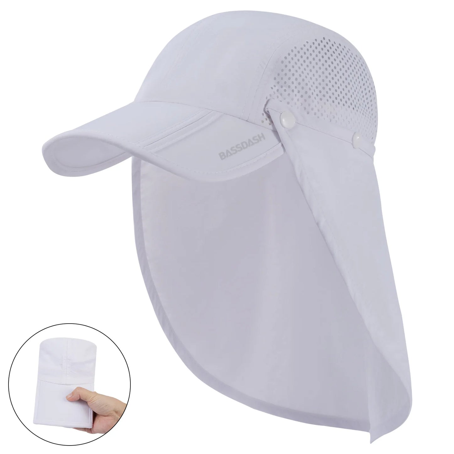 BASSDASH UPF 50+ Foldable Fishing Hat Baseball Cap with Removable Neck Flap Portable for Men Women Golf Hiking